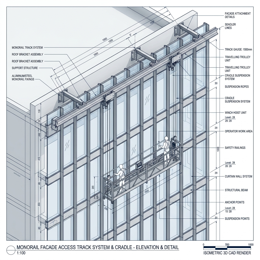 Monoray sistemi 3D teknik çizim modeli